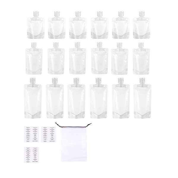 SS Cohen 22 Pieces Travel Refillable Cosmetic Empty Squeeze Pouch Stand Up Cosmetic Travel Containers Kits for Lotion,Shampoo,Face Cream, Leakproof (30 ml, 50 ml, 100 ml)