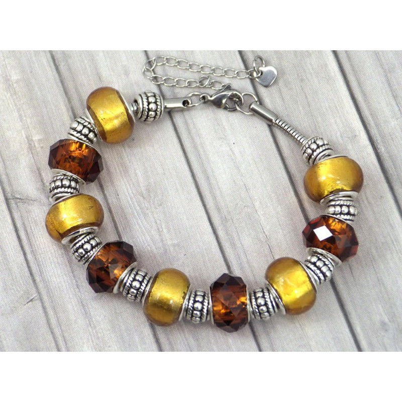 Thurcolas Damen Charms Armband Manhattan Modell Edelstahl mit Glas Gold