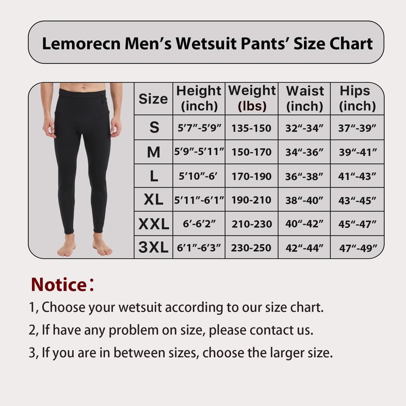 Lemorecn Wetsuit Pants Men 2mm Neoprene Swim Pants for Swimming