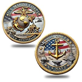 Marine Corps 250th Anniversary Challenge Coin – USMC Military Collectible with Gold Edge, Double-Sided Relief, Enamel Finish – Veteran Gift, Patriotic Souvenir (1775–2025)