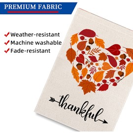 Thankful Garden Flag, Happy Fall Harvest Thanksgiving Garden Flag, Double Sided Autumn Leaf Heart Garden Flag Yard Outdoor Decoration,12.5 X 18 Inch