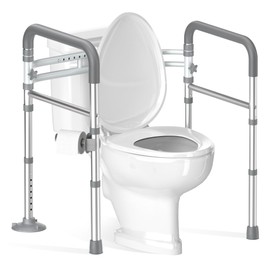 Soundfuse Toilet Safety Rails for Seniors, Adjustable Toilet Handles for Elderly and Disabled, Foldable Handicap Toilet Safety Frame Fit Any Toilets (350 LB)