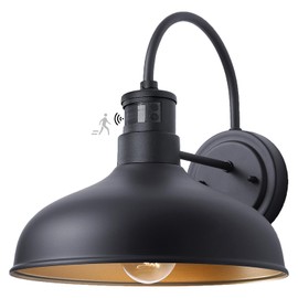 GOALPLUS 12in Exterior Barn Light Motion Sensor Black Outdoor Gooseneck Lighting Wall Mount Dusk to Dawn Farmhouse Style Outside Porch Light Fixture Outdoor Garage Barn Door Light for House