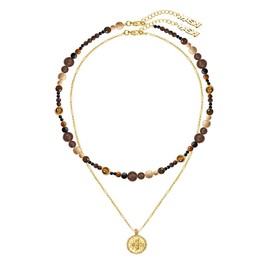 MASW Retro style pendant necklace with multiple layers of detachable and layered collarbone chains, women's bead necklace