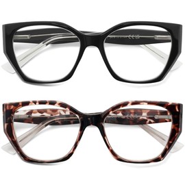 JiSoo Oversized Cat Eye Reading Glasses for Women, Stylish Cat Eye Readers Large Womens Reading Glasses with 2 Pack,1.5