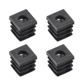 QUARKZMAN Set of 4 Inserts for Square Tubes with M6 Thread, for 0.63" x 0.63 OD Square Tube, Black Plastic Plug Roller Chair End Caps Furniture Leg Plugs