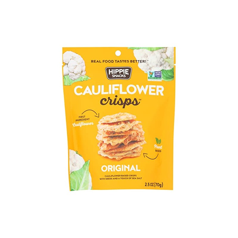 Hippie Snacks Original Flavor Cauliflower Crisps, Plant Based, Non GMO,