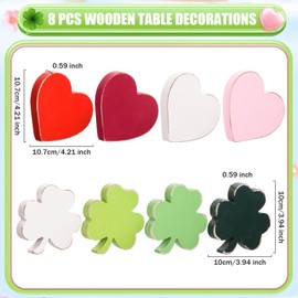 FOBSME 8 Pcs Valentine's Day Heart Decor and St Patrick's Day Shamrock Decor Wooden Heart Shamrock Signs Heart Clover Tiered Tray Decor Farmhouse Table Centerpieces for Holiday Home Table Shelf Decor