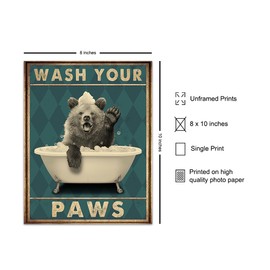 Wash Your Paws - Bear Wall Art - Funny Bathroom Decor for Women, Kids - Bathroom Pictures - Bath Wall Decor - Cute Bathroom Accessories - Powder Room - Wash Your Hands Restroom Sign - Butt Napkins