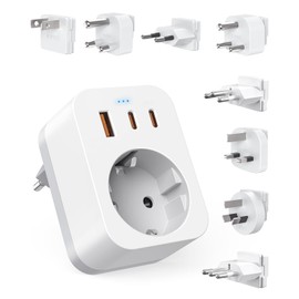 Travel Adapter Worldwide Set, International Socket Adapter with USB C (PD 20W), 8 Removable Travel Plugs Travel Adapter for South Africa/JAP/AUS/USA/IT/Swiss/EU/UK (World Adapter + 8 Attachments)