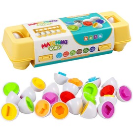 SiSfeL Matching Eggs, Easter Eggs Toy, Matching Puzzle Eggs, Colours and Shapes, Assorted Montessori Toy Gift for Children, Boys, Girls, Pack of 12