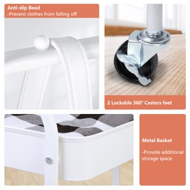 HIDODO White Portable Clothing Rack, 2-in-1 Rolling Garment Organizer with Metal Baskets, Laundry Cart with Hanging Rack, Small Wardrobe on Wheels for Bedroom