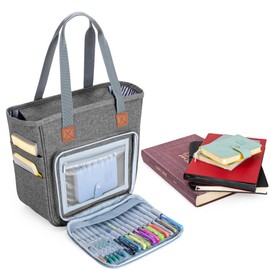 LUXJA Bible Bag with Multiple Pockets for Bible Study Items, Bible Case Tote for Women, Gray