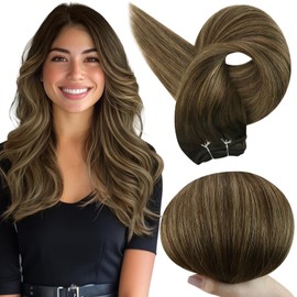 Full Shine Hair Extensions Sew in Human Hair Bundles Color 2/3/27 Brown Balayage Ombre Double Weft Hair Extensions for Women Real Human Hair 12 Inches