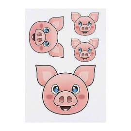 4 x 'Happy Pig Face' Temporary Tattoos - Water Resistant, Skin-Safe, Non-Toxic Transfers, Mixed Sizes (TO00063170)