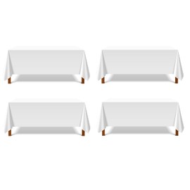 Pomp Pure White 90" x 156" Poplin Polyester Tablecloth (4 Pack) | Wrinkle + Stain Resistant Easy Care Premium Fabric | Fits 8FT Rectangle Table
