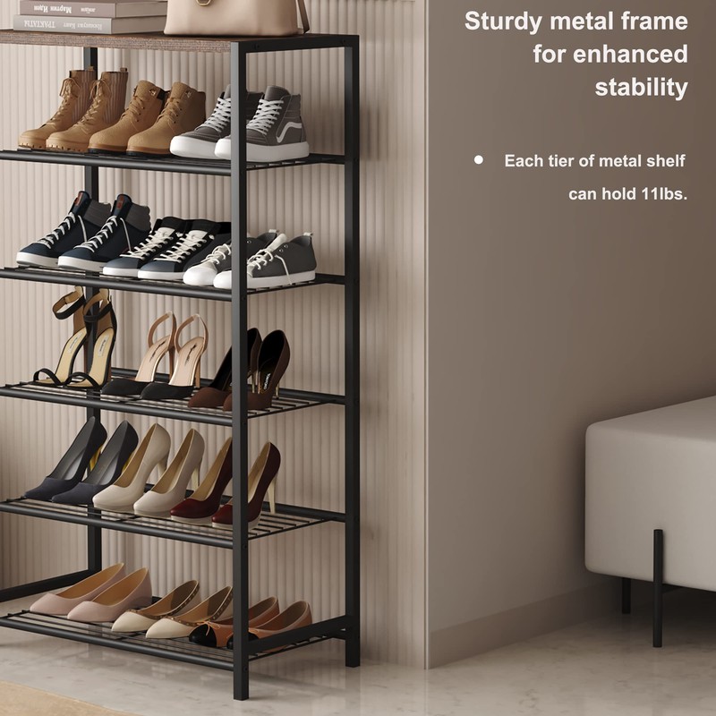 HOMEFORT Shoe Rack 6-Tier, Shoe Storage Shelf, Industrial Shoe Tower,