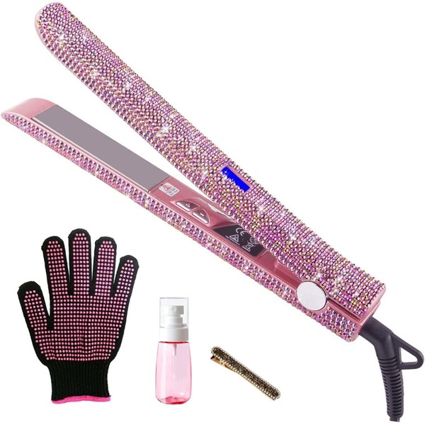 Hair Straightener Titanium Flat Iron with Gorgeous Rhinestone Bling Crystal