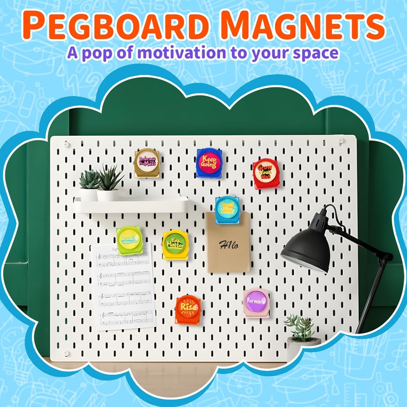 8 Pack Magnetic Clips with Encouraging Phrases - Decorative Fridge