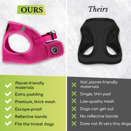 EcoBark Teacup Dog Harness - Step in Dog Harness for XXS, XS, and Small Dogs - Eco-Friendly Soft Luxurious Mesh Halter Vest - No Pull Mini Chest Body Collar - for Puppy & Toy Breeds (XXS, Baby Pink)
