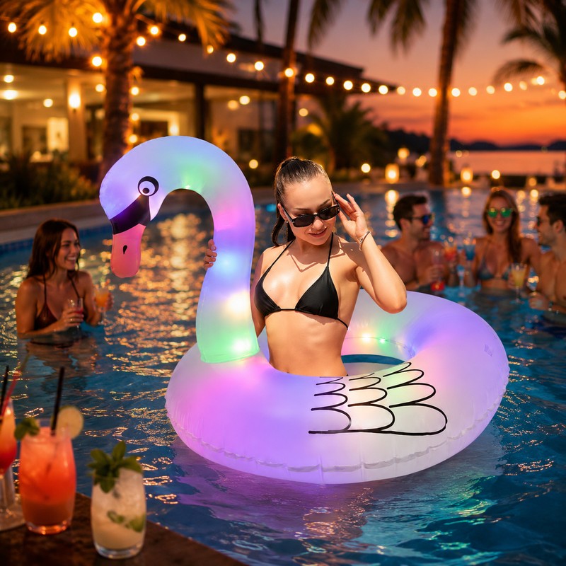 Solar Light Flamingo Pool Float for Summer Lounging – Inflatable