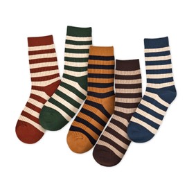 5 Pairs Retro Style Colorful Striped Socks, Cute Crew Socks for Women,Vintage Fun Fashion Athletic Aesthetic Cotton Socks