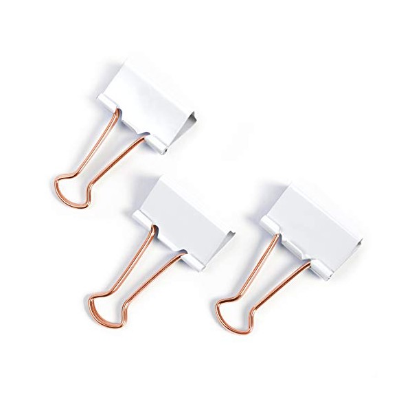 Rapesco 1508 19 mm Coloured Foldback/Binder Clips - White with Rose Gold Handles