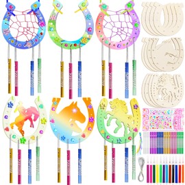 Zeuwets Wooden Horseshoe, Pack of 18 Horseshoe Children's Birthday, Horseshoe Birthday Decoration, Horseshoe Wind Chime Craft Set, Horseshoe Wood for Painting, DIY Wooden Crafts for Children, Girls,