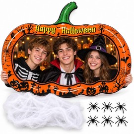 Halloween Inflatable Pumpkin Photo Frame with Spider Web and 6 Fake Spiders