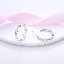 NARMO Hoop Earrings 925 Sterling Silver Earrings for Women Silver Twist Irish Celtic Knot With Cubic Zirconia Hoop Earrings