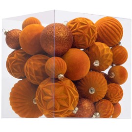 Velvet Christmas Ball Ornaments Orange Christmas Tree Decorations 36pcs Shatterproof Christmas Ornaments Set with 5 Styles in 3 Sizes(Small Medium Large)