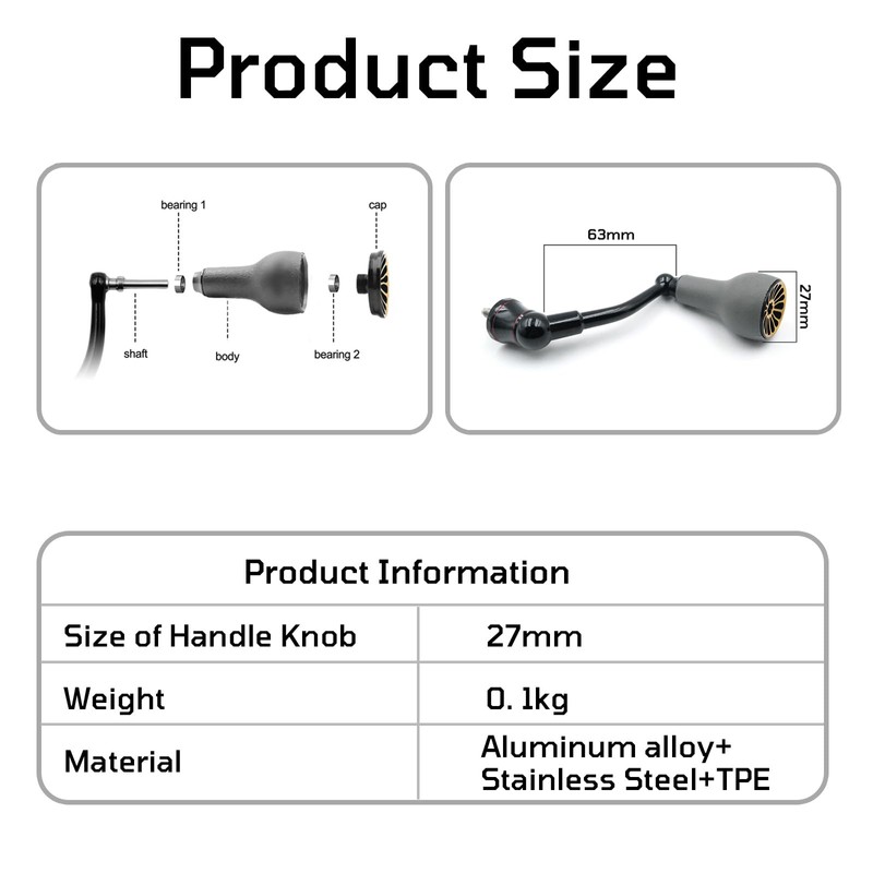 JINOHNAMILL 63mm Black Fishing Spinning Reel Handle Replacement for Shimano