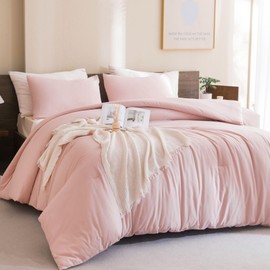 Paxrac Blush Pink Comforter Set Queen Size, 3 Pieces Light Pink Comforter Set, Lightweight Solid Bedding Set, All Seasons Soft Breathable Queen Comforter Set (90x90In Comforter & 2 Pillowcases)