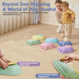 Almast Kids Stepping Stones for Kids – Footprint Style (Pack of 6) | Non-Slip Balance & Sensory Stones for Toddlers Age 3+ | Soft Colors | Indoor Play Obstacle Course Toy