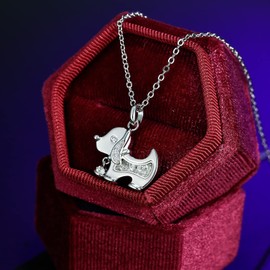 White Gold Plated Animal Dog Pendant Necklace for Women and Men, Silver Cubic Zirconia Necklace for Dog Lovers and Dog Owners, 18" Chain