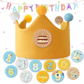 OKwhims Birthday Crown, Children's Birthday Crown with Velcro Fastening, Number Badge, 0-9, Suitable for Birthday Parties, Birthday Crown, Girls for Boys