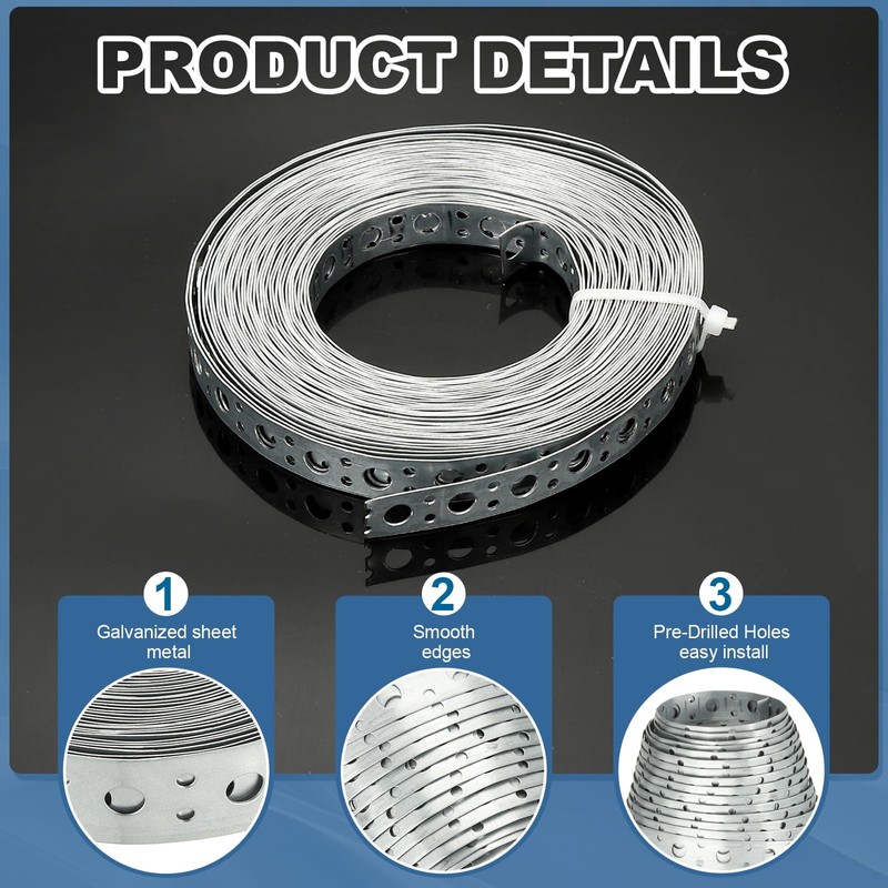 PATIKIL Galvanized Pipe Strap, 0.47 Inch x 33 FT 0.6mm