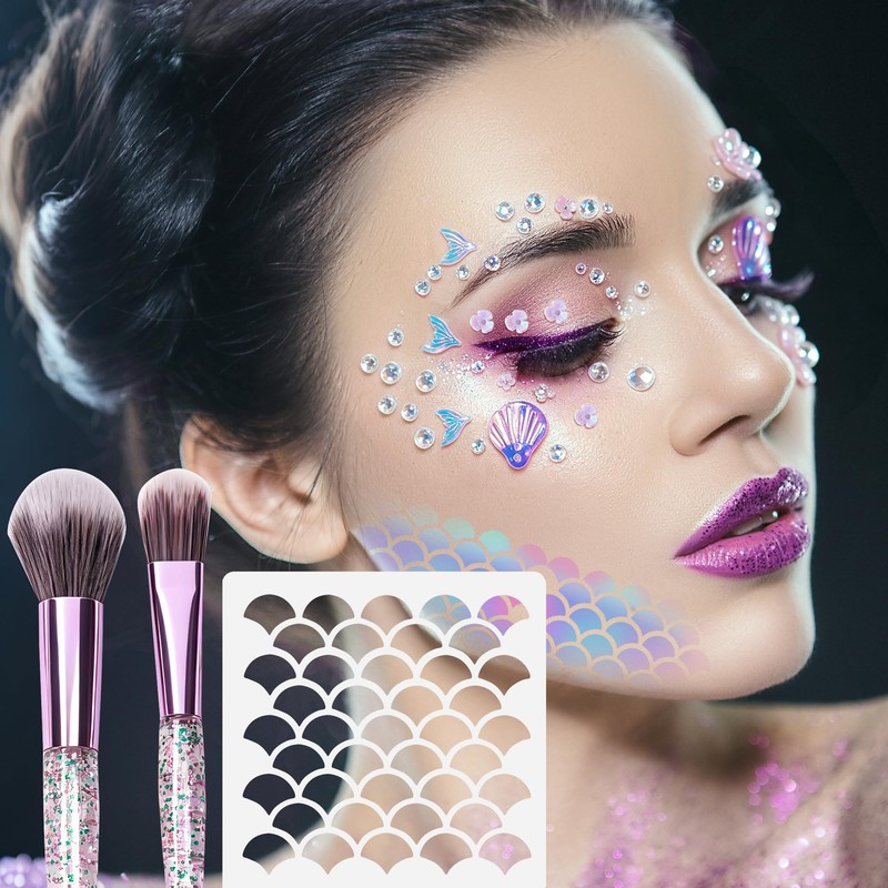 codree 26 Pcs Mermaid Scale Stencil Set, Mermaid Face Makeup