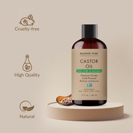 Majestic Pure Castor Oil - 100% Pure & Natural - Premium Grade, Cold Pressed, Hexane Free - Hair, Eyelashes, Eyebrows, Nails - Moisturizing & Nourishing - 2 Fl Oz