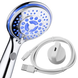 Hotel Spa 5-Mode Rechargeable LED Handheld Shower with Light Switch, Chrome Finish