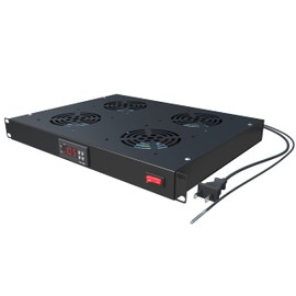 Rack Mount Fan - 4 Fans Server Cooling System - 1U 19" Rackmount Cabinet Panel w/Adjustable Temperature Control (Heat Monitor - Digital Display) Alarm Sensor (Overheat Air Flow Exhaust) Tupavco TP1701