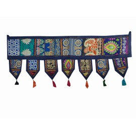 ICC valances for Windows Toran Cotton Vintage Patchwork Door Hanging Valance Window Hand Embroidered Bohemian Decor Living Room Wall Bedroom Living Room Home Handmade Decorations Violet 42 Inches