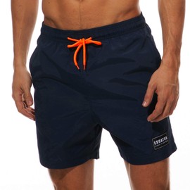 pjsonesie Fashion Short Mens Swim Trunks Boardshorts Quick Dry Swimwear with Mesh Lining/Pockets (US S (Fits Waist 30.5" - 32",Tag L), D-Navy Blue)