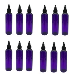 Natural Farm - Botellas de plástico Cosmo moradas de 4 onzas, paquete de 12 botellas vacías recargables, sin BPA, aceites esenciales, aromaterapia, tapa superior giratoria negra, fabricada en los Estados Unidos