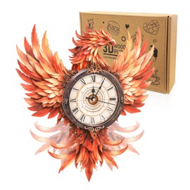 3D Wooden Puzzles for Adults, Fire Phoenix-B Clock with Functional Timepiece (338x59x374mm), DIY Hobbies 3D Jigsaw Puzzle Craft Kit, Wall Art Clock Model kits Home Decor Gifts for Friends