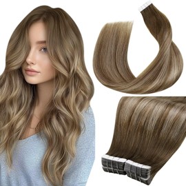LaaVoo Human Hair Tape in Extensions Balayage Light Brown to Ash Brown Hair Extensions Tape in Real Human Hair Seamless18 Inch 40pcs 100g