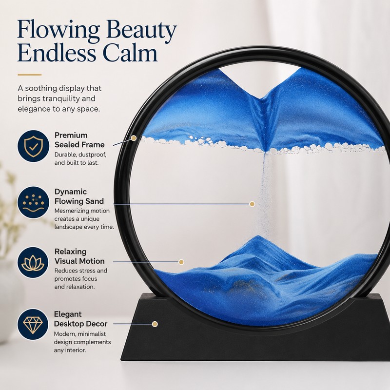 Flowing Sand Art Decor for Desks – Rotating Hourglass Landscape