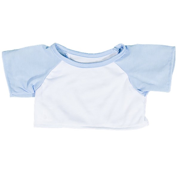 White Tee w/ Light Blue Sleeves Outfit Teddy Bear Clothes