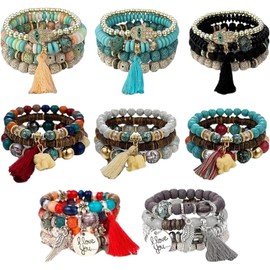 Set Divina Pulsera Brazalete Moda Cuencas Dije Multicapa Mano Fatima Fortuna Buena Suerte Amor Cuarzos Bohemian Bracelets Multiples Colores Pulseras Bohemias