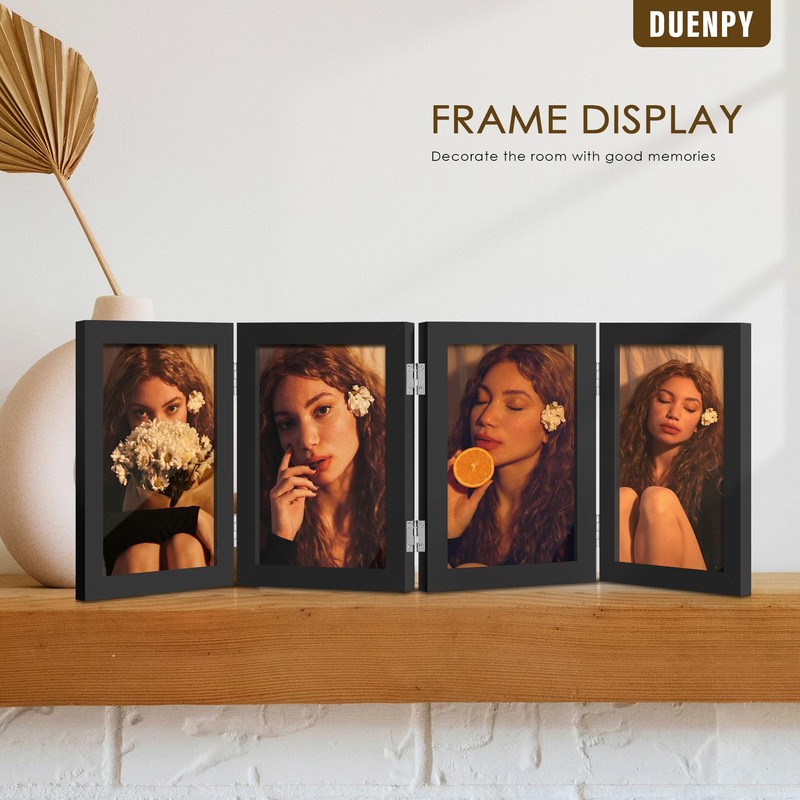 DUENPY 4 Folding 4x6 Picture Frame Horizontal Engineered Wood Accordion